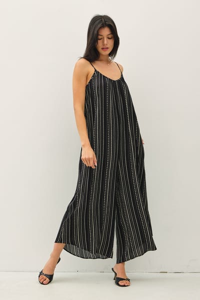 Be Cool Black Printed Sleeveless Wide Leg Jumpsuit