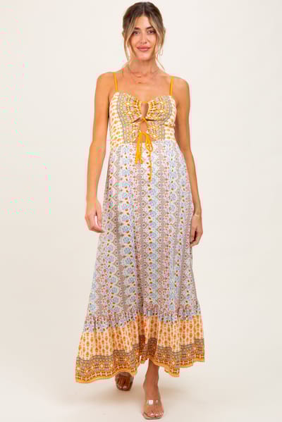 PinkBlush Multi Border Print Cut Out Maternity Maxi Dress
