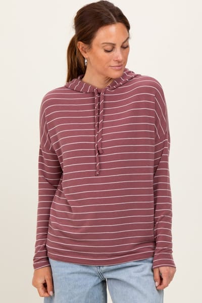 Staccato Mauve Striped Drawstring Hoodie Top