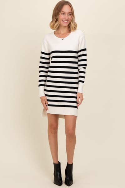 Rhea + Thea Ivory Striped Basic Sweater Dress