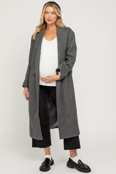 In Loom Charcoal Felted Double Breasted Lapel Duster Maternity Coat