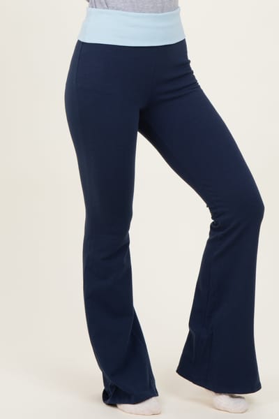 Shop Iris Basic Navy Contrast Waistband Flared Lounge Pants