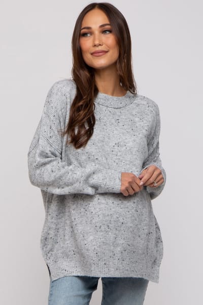 PinkBlush Grey Speckled Knit Maternity Sweater