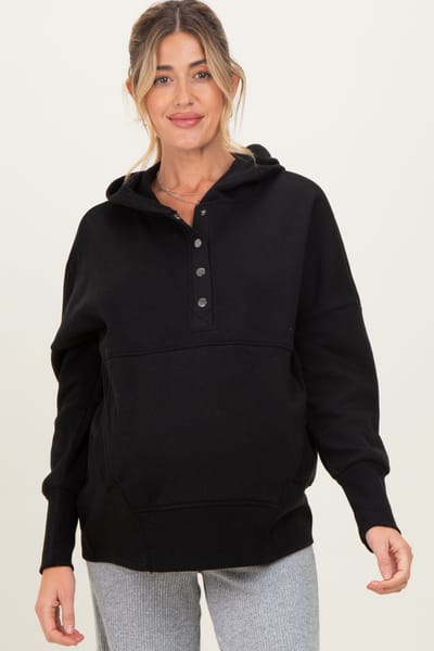 PinkBlush Black Fleece Snap Button Maternity Hoodie