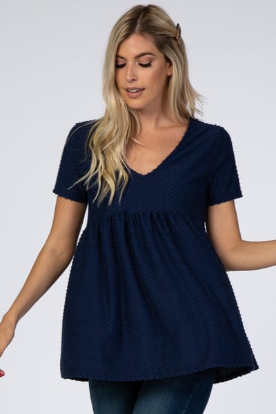 Hello Miz Navy Blue Swiss Dot Peplum Top