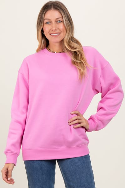 Zenana Outfitters Pink Basic Fleece Crewneck Sweatshirt