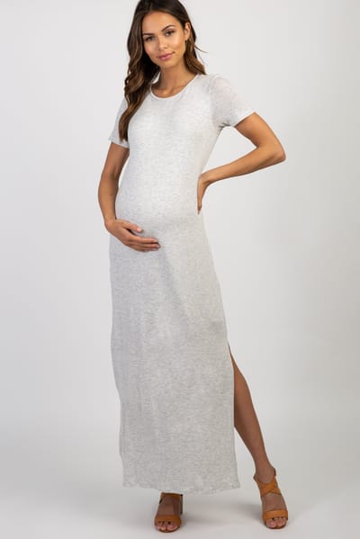 PinkBlush PinkBlush Grey Basic Side Slit Maternity Maxi Dress