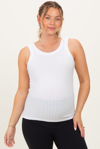 PinkBlush Off White Ribbed Scoop Neck Maternity Tank