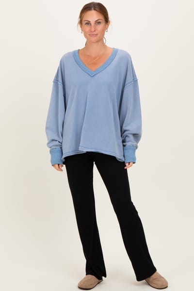 BiBi Blue Mineral Washed French Terry Oversized Sweatshirt