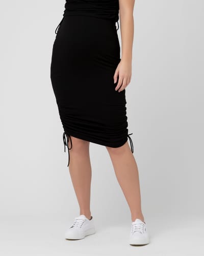 Ripe Maternity Edie Ruched Rib Skirt  Black