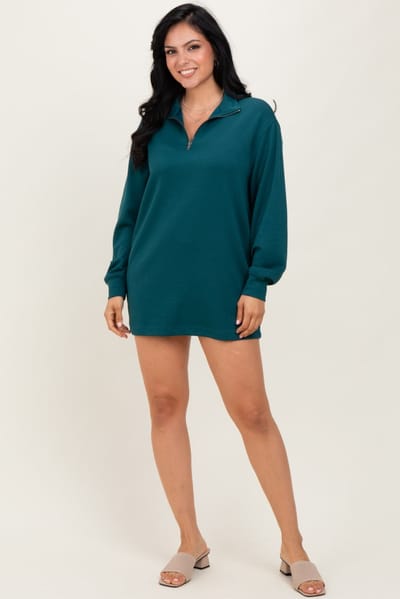 Hyfve Forest Green Half Zip Long Sleeve Mini Dress