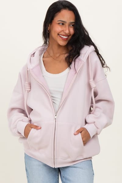 PinkBlush Light Pink Oversized Maternity Zip Up Hoodie