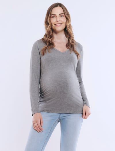 Motherhood Maternity Side Ruched Long Sleeve V-Neck Maternity Tee