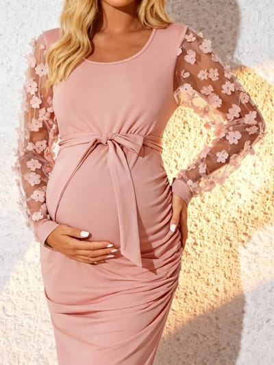 Aura Maternity Floral Elegant Maternity Pink Dress