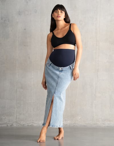 Special Addition Alva Midi-Length Over Bump Denim Maternity Skirt