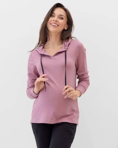 Angel Maternity Side Zipper Winter Rib Hoodie Top