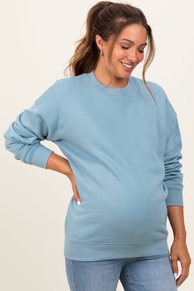 PinkBlush Light Blue Fleece Crew Neck Relaxed Fit Maternity Sweatshirt