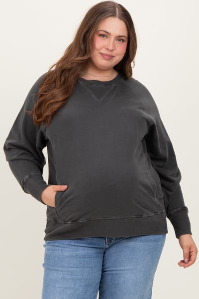 PinkBlush Charcoal Vintage Wash French Terry Maternity Plus Pullover