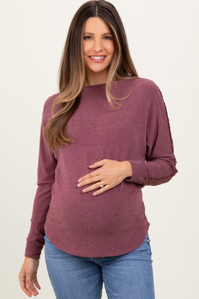 PinkBlush Burgundy French Terry Lace Trim Maternity Long Sleeve