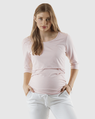 Angel Maternity Mara Maternity Stripe Nursing Top - Pink & White