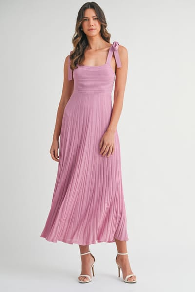 Mable Mauve Textured Knit Shoulder Tie Midi Dress