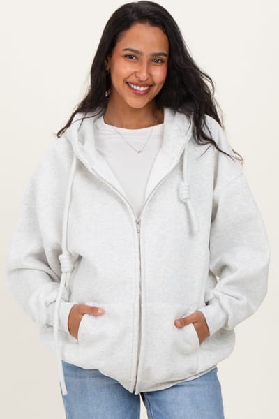 Klesis Light Grey Oversized Maternity Zip Up Hoodie