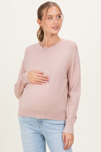Be Cool Blush Classic Crew Neck Maternity Sweater