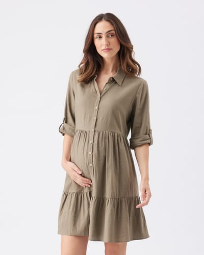 Ripe Maternity Adel Linen Dress Olive