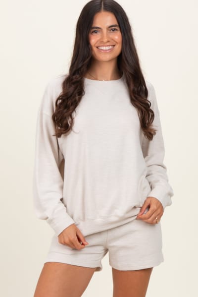 Zenana Outfitters Beige Pullover & Shorts Set