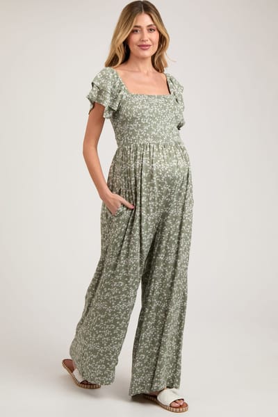 PinkBlush Green Floral Maternity Jumpsuit