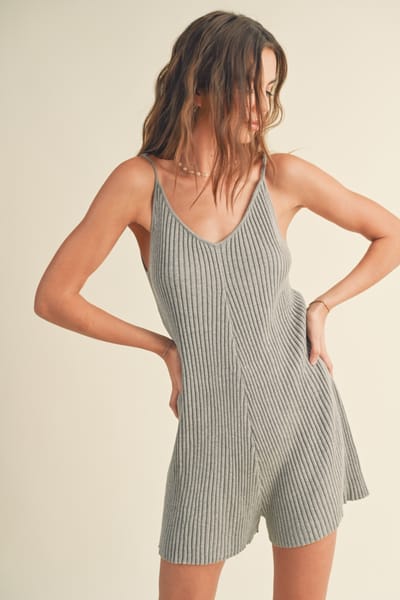 MIOU MUSE Heather Grey Ribbed Knit Sleeveless Romper