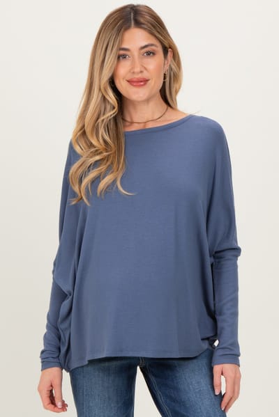 PinkBlush Navy Relaxed Fit Dolman Long Sleeve Maternity Top