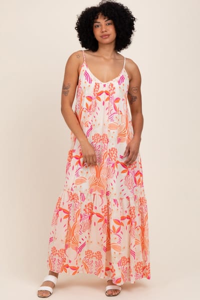 Flying Tomato Orange Floral Tie Back Maxi Dress