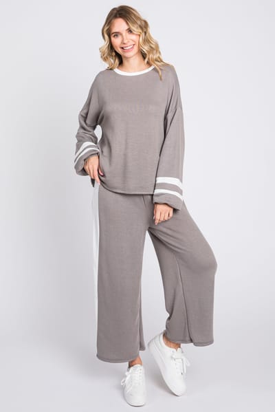 Lovely Melody Grey Striped Long Sleeve Set