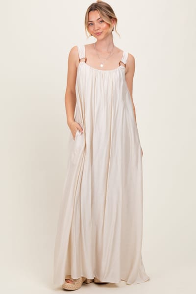Flying Tomato Cream O-Ring Strap Scoop Back Maxi Dress