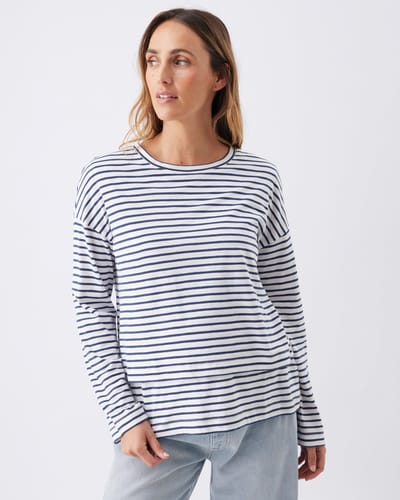 Ripe Maternity Claudette Long Sleeve Nursing Top White / Ink