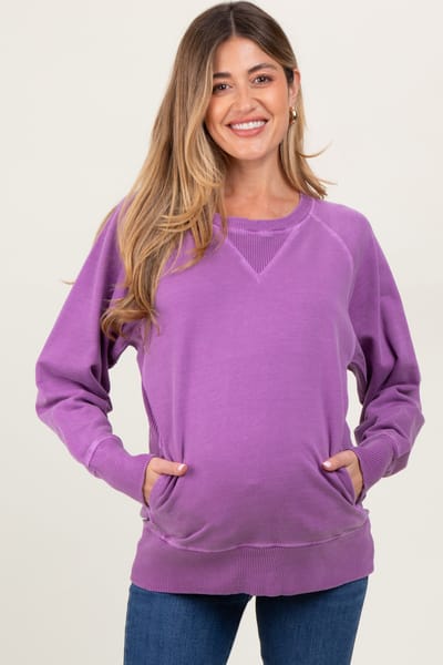 Zenana Outfitters Violet Vintage Wash French Terry Maternity Pullover