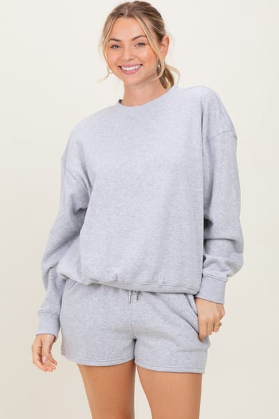 Zenana Outfitters Heather Grey Fleece Sweatshirt Shorts Set