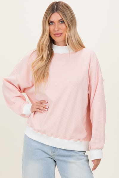 Le Lis Peach Striped Mock Neck Sweatshirt