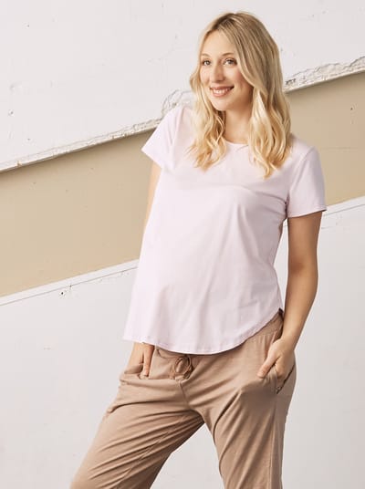 Angel Maternity Basic Maternity Cotton T-shirt - Soft Pink