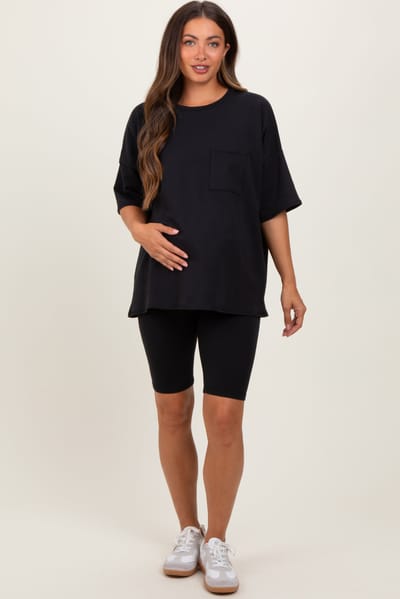 PinkBlush Black Oversized Short Sleeve Biker Short Maternity Set