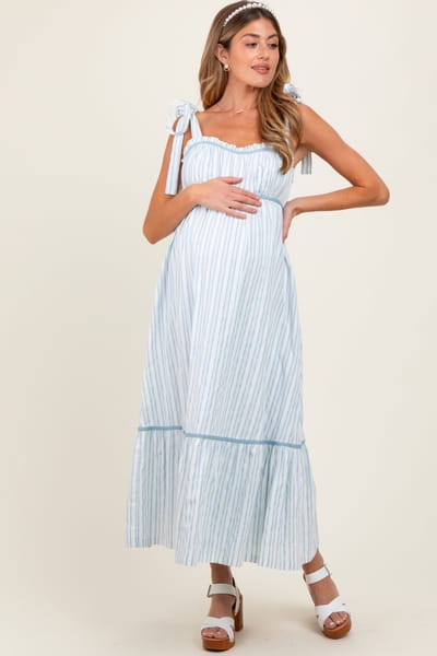Listicle Ivory Striped Bow-Tie Maternity Maxi Dress