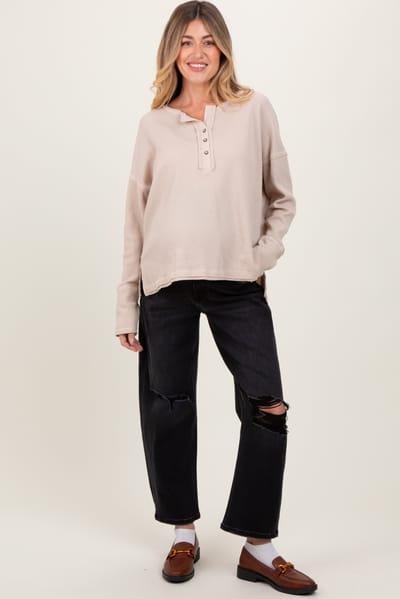 Vervet Black Distressed Open Knee Cropped Maternity Barrel Jeans