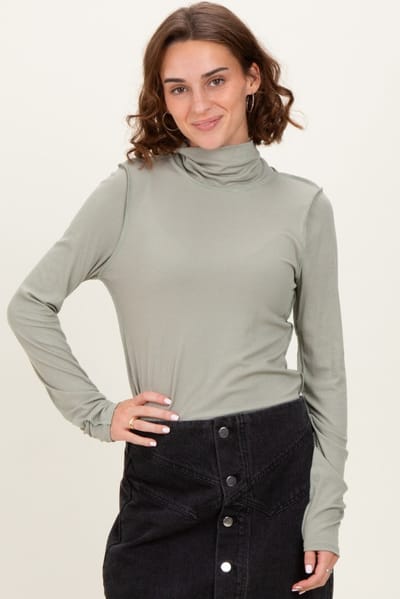 Rhea + Thea Light Olive Solid Long Sleeve Ribbed Turtle Neck Top