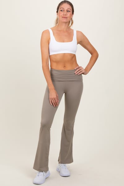 Kimberly C Light Olive Fold Over Waistband Flared Pants