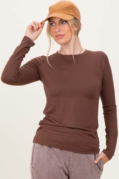 Zenana Outfitters Dark Taupe Basic Long Sleeve Top
