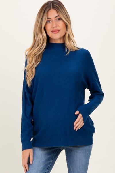 PinkBlush Navy Mock Neck Exposed Seam Maternity Sweater
