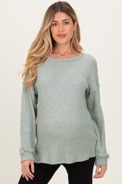 Heimish Sage Puff Sleeve Solid Maternity Sweater Top