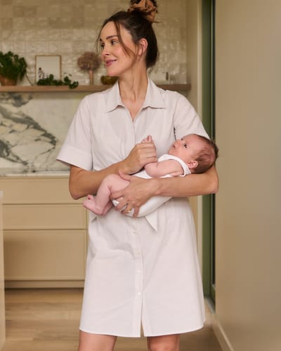 Ripe Maternity Bronte Tie Up Dress  Natural /White