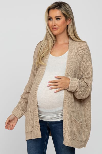 Eesome Beige Cuff Sleeve Maternity Cardigan